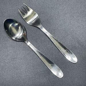 Vtg Stelton Baby Child Stainless Steel 18/8 Fork & Spoon Elephant Dumbo Denmark